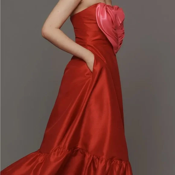 HUTCH HEART Anthropologie Strapless Red and Pink Dress
